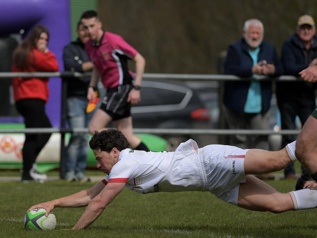 Killene Thornton scores his second try for Ulster against Connacht. Photo: George Sweeney
