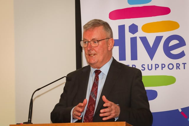 Health Minister Mike Nesbitt delivering the keynote address at the Hive Cancer Support World Cancer Day Conference at Derry's City Hotel.