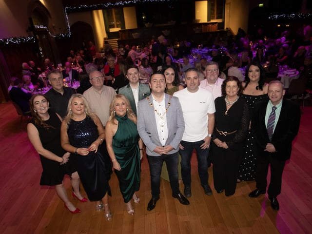 The Mayor of Derry City and Strabane District Council, Ruairi McHugh pictured with party councillors and MLAs at Friday night's Gala Mayor's Chriatmas Charity Night for his two chosen charities - PIPS Suicide Prevention and Castlederg Patient Comfort and Terminally-Ill Fund. (Photos: Jim McCafferty Photography) : Mayor's Charity Ball.