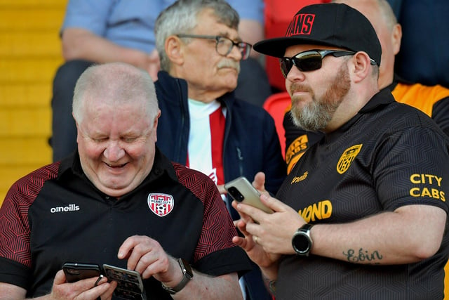 Derry City fans at the game against Shelbourne in the Ryan McBride Brandywell Stadium. Photo: George Sweeney. DER2321GS - 71