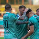 Derry City players celebrate Michael Duffy's stunning strike in the second half. Photo by Kevin Moore.
