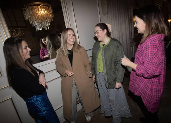 Christine McBride, Minding Mum Project Manager, Waterside Neighbourhood Partnership (left) welcoming some of the attendees to Thursday's screening of 'Witches' by filmmaker Elizabeth Shankey at the Rafters Suite at the Ebrington Hotel. : .