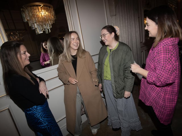 Christine McBride, Minding Mum Project Manager, Waterside Neighbourhood Partnership (left) welcoming some of the attendees to Thursday's screening of 'Witches' by filmmaker Elizabeth Shankey at the Rafters Suite at the Ebrington Hotel. : .