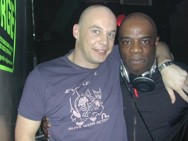 Guest DJ Steve Sutherland (right) with Greg Loughlin.