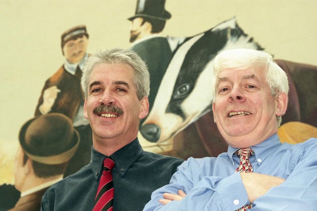 Derry City manager Kevin Mahon and Hugh 'Badger' McDaid ahead of the 2002 FAI Cup Final.