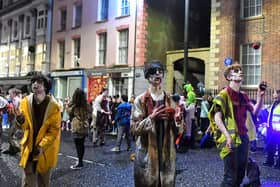 Revellers, performers and early contenders for the best Halloween costume converged on Derry’s city centre on Monday evening for the opening of the 2024 Halloween festivities.  Photo: George Sweeney