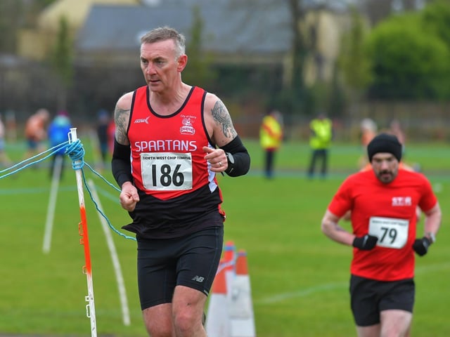 Spartan Charlie Nash (186) competing in the Spartans open cross country 6k race at Thornhill College on Saturday. Photo: George Sweeney