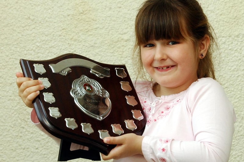 Amy Tomany, from Cluneely, Quigley's Point, a pupil of St Finian's NS, winner of the McFeely Shield for Girls Verse U-8. (0605C40)