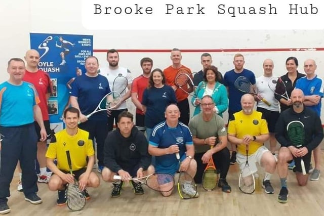 Some of the competitors at Saturday's NW Squash Invitational events in Brooke Park Leisure Centre.