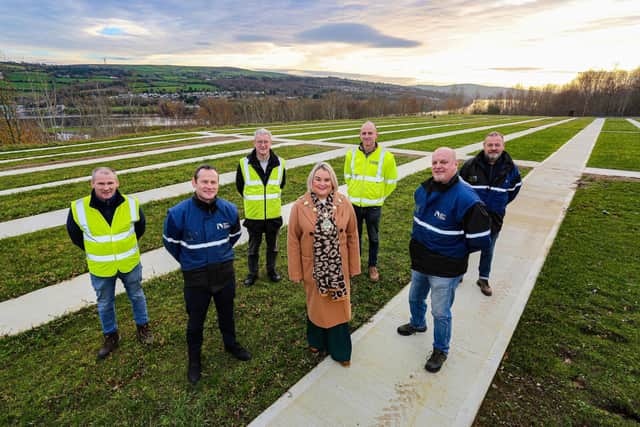 The Mayor of Derry, Councillor Sandra Duffy visiting the City Cemetery to view the completion of works on the new extension. Included, from left, are Martin Parke, Cemeteries Team Leader, John Quinn, Streetscape manager, Eugene Hegarty, Doran Consulting Ltd., Brendan McCrossan, E Quinn Contracts, Conor Canning, Head of Environment and Building Control, and Paul Coyle, Cemeteries Supervisor.