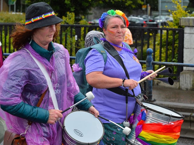 The 2024 Foyle Pride Parade on Craigavon Bridge. Photo: George Sweeney