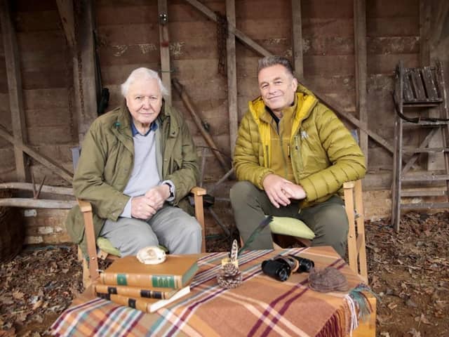 Sir David Attenborough (left) speaking to the presenter Chris Packham for Winterwatch. (Photo credit: BBC/PA Wire)