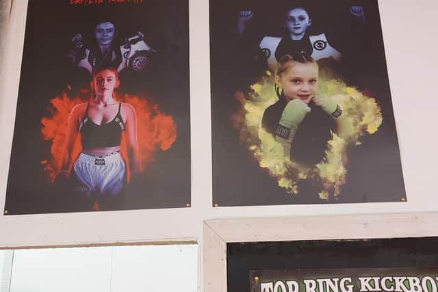 Posters of Derry sisters Caitlin and Annie Murphy on the walls of Top Ring gym.
