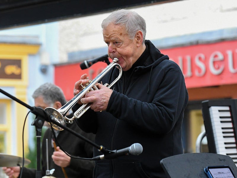 Local jazz legend George Hasson performs in the Craft Village on Saturday. Photo: George Sweeney
