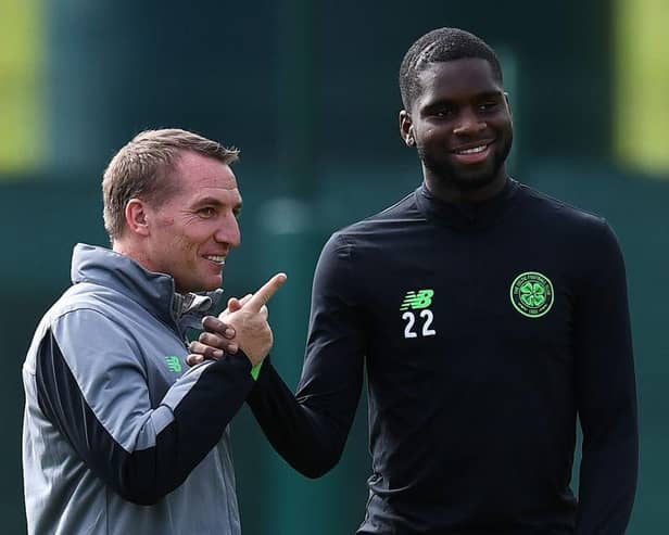 Brendan Rodgers and Odsonne Edouard (Photo by FRANCK FIFE/AFP via Getty Images)