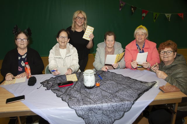 Halloween Bingo enjoyment at the OLT/CNP Community Bingo in Creggan on Wednesday. From left, Jean McCauley, Ann Lynch, Carolanne Lynch, Monica Barr, Eileen Smyth and Margaret McSwine.