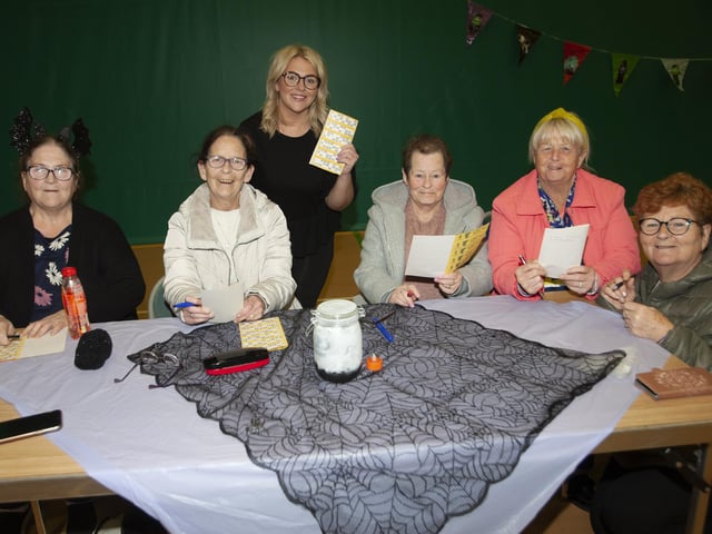 Halloween Bingo enjoyment at the OLT/CNP Community Bingo in Creggan on Wednesday. From left, Jean McCauley, Ann Lynch, Carolanne Lynch, Monica Barr, Eileen Smyth and Margaret McSwine.