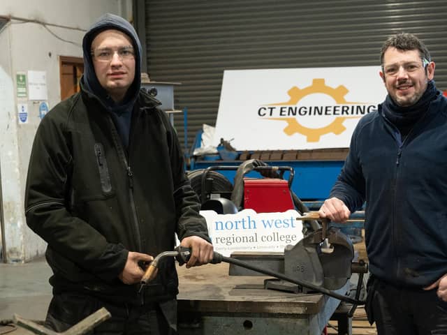 North West Regional College apprentice Jay Gurney and his employer Stepehn McDaid of CT Engineering look ahead to NI Apprenticeship week. (picture Martin McKeown)