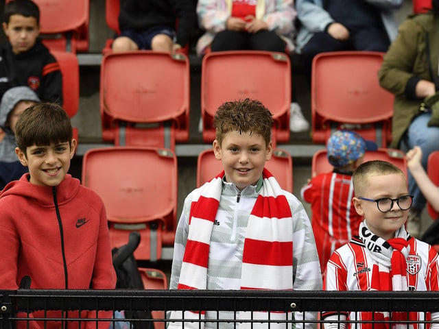 Fans attend the Derry City open training session on Monday morning in  Brandywell Stadium. The event was organised at part of the Gasyard Feile.  Photo: George Sweeney / Derry Journal