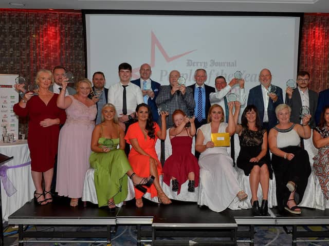 Derry Journal 2022 People of the Year Awards winners pictured with Paul McLean from Principal Sponsor BetMcLean. Photo: George Sweeney.  DER2235GS – 039