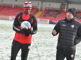 Derry City's Sadou Diallo alongside Alan Reynolds during pre-season training in January.