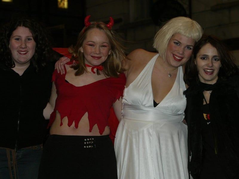 Emma Doherty, Brona Healey, Ciara Travers and Lisa Becker. (0311JB38):20 YEARS ON: Halloween celebrations in Derry in 2003