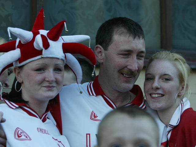 Celebrating Tyrone winning the All-Ireland Senior Football Championship against Armagh in September 2003