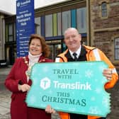 Patricia Logue Mayor of Derry City and Strabane District Council and Mark Dunn Station line Supervisor Translink