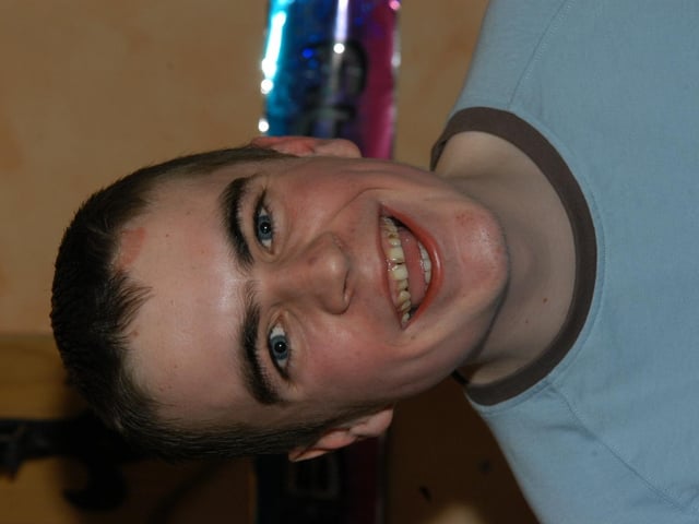 Emmett Dobbins celebrating his 18th birthday 20 years ago.