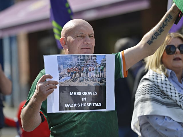 Supporter takes part in a Freedom for Palestine march and rally on Saturday afternoon. Photo: George Sweeney