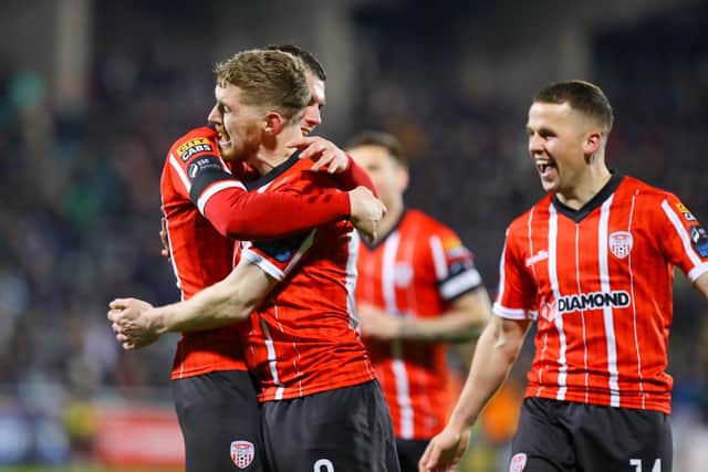 Jamie McGonigle celebrates his winning goal in Tallaght. Photo by Kevin Moore.