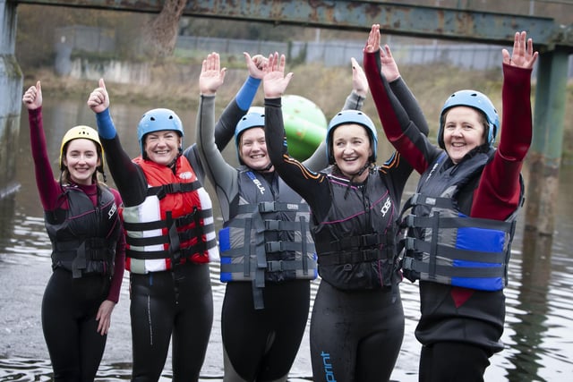 GIRL POWER!. . . .Staff from St. Joseph’s Boys School who successfully completed the Children in Crossfire Pier Jump on Saturday last.