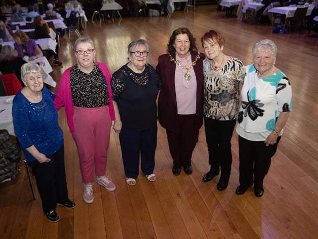 Creggan's 'Derry Girls' pictured with the Mayor, Patricia Logue at Wednesday's Tea Dance in the Guildhall. (Photos: Jim McCafferty Photography)