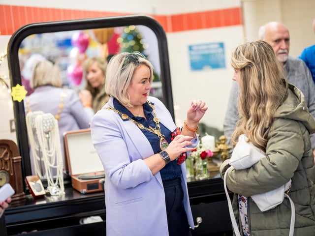 Mayor of Derry City and Strabane District, Councillor Sandra Duffy, opening The Quirky Corner in Quayside, which will help generate valuable funds for HURT services
