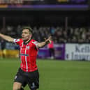 Joe Thomson celebrates his goal against Dundalk.