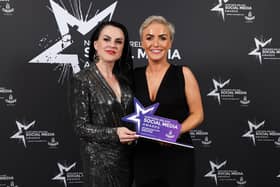 Margaret Doherty from Margaret Doherty & Co accepts the award for Best Use of Social Media in Hair / Beauty from Gráinne Maher.