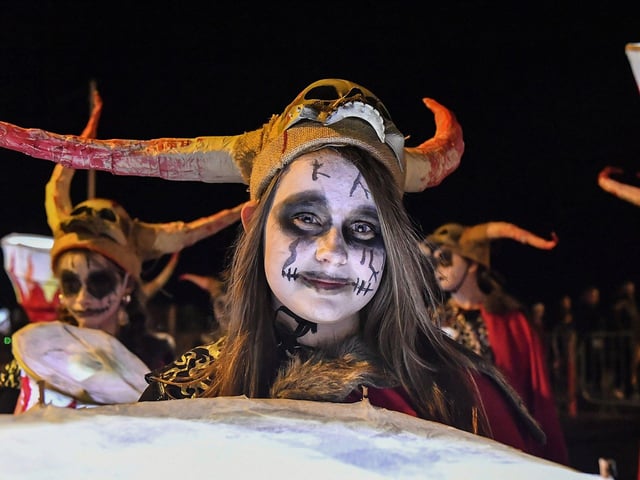 Participant the ‘City of the Bones’ Halloween carnival parade on Friday evening. Photo: George Sweeney