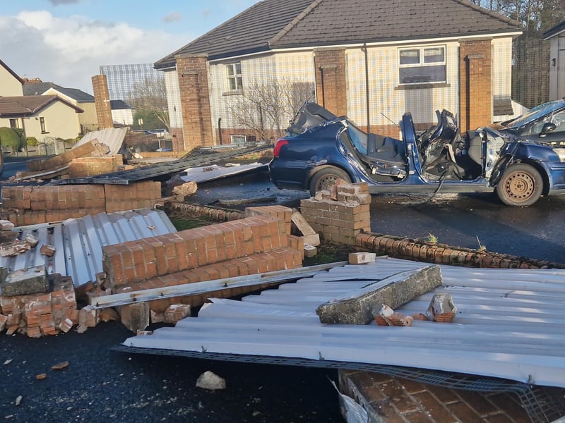 Storm Éowyn demolished a wall and fencing the Rosemount area of Derry on Friday when they were blown over during fierce winds.