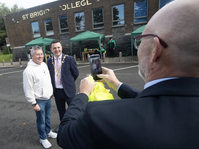 GSAP's Sean Carlin posing for a photo with Mayor Ruairí McHugh at Saturday's festival.
