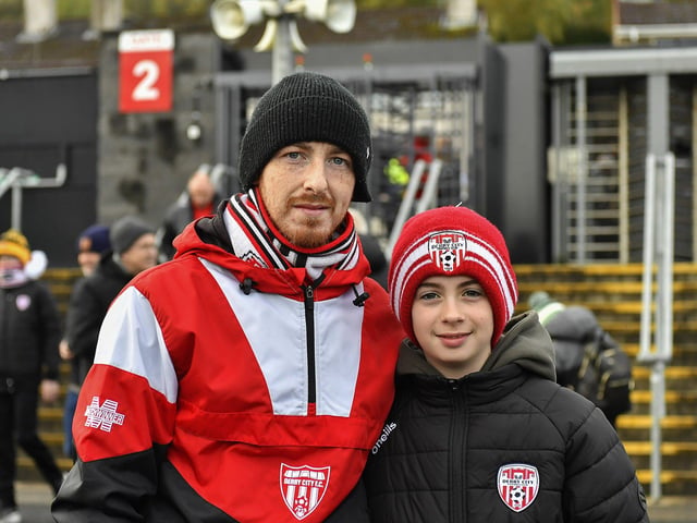 Fans arrive at the Brandywell for Derry City’s game against Shamrock Rovers. Photograph: George Sweeney