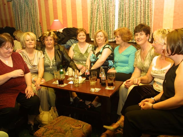 Rosemary Doyle Deborah McCusker, Sheena Conaghan, Anne Barr, Anne Doherty, Maureen Fox, Kate Kelpie, Isobel Brown, and Mary Smith relaxing at the birthday celebrations.