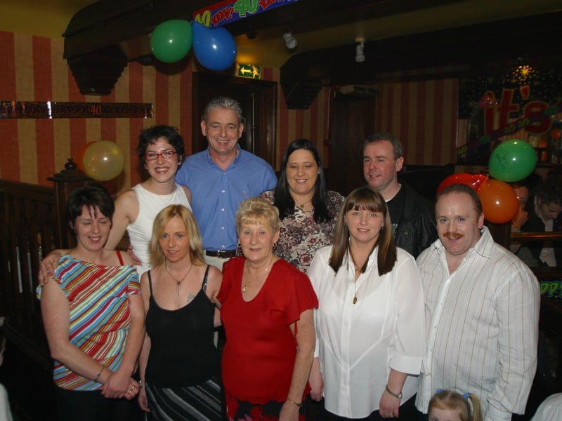 Paul and Maria with Kathleen Brodrick,Margaret Harkin, Veronica McElhinney,back TaraLee Duffy, Don McSwiney, Kay Harkin and Kevin Harkin:Derry parties from November 2003