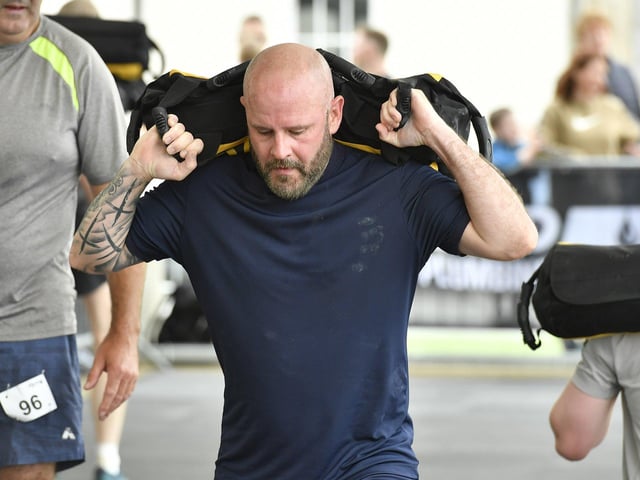 Competitor takes part in the Ebrington Hyrox on Saturday morning. Photo: George Sweeney