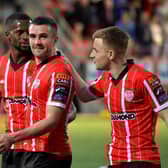 Derry City star Michael Duffy pictured with Sadou Diallo and Brandon Kavanagh