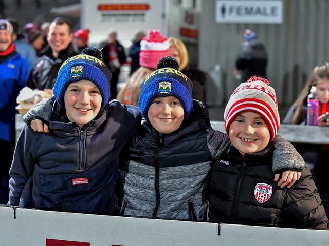 Young Derry City fans at the Brandywell on Friday evening. Photograph: George Sweeney