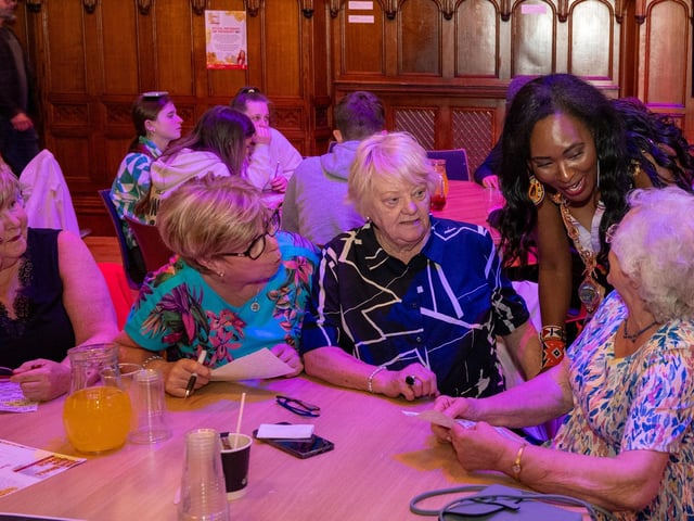 The Mayor Councillor Lilian Seenoi-Barr has once again hosted an Our Guildhall Our Space event for younger and older people in April with entertainment from In Your Space Circus School, Black Paddy, Richie Remo and DJ Tyree Patton. Picture Martin McKeown. 12.04.25 : Pictured are guests at the Mayor's penultimate Our Guildhall, Our Space in Derry.