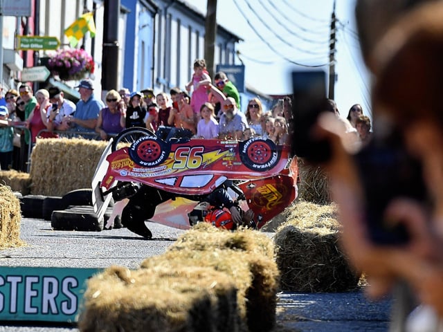 There were spills and thrills during the Carndonagh Festival Soapbox Derby held on the town centre on Saturday afternoon. Photo: George Sweeney
