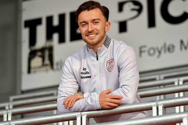 Derry City’s new signing midfielder Darragh Markey at the Brandywell Stadium on Friday morning. Photograph: George Sweeney