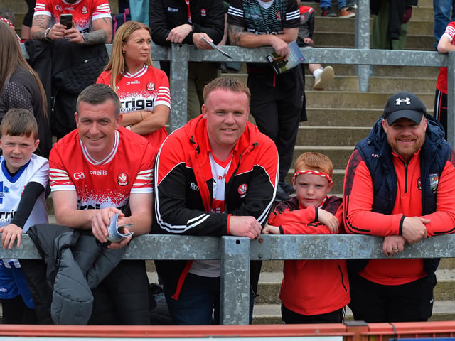 Derry fans at the game against Armagh in Celtic Park. Photo: George Sweeney