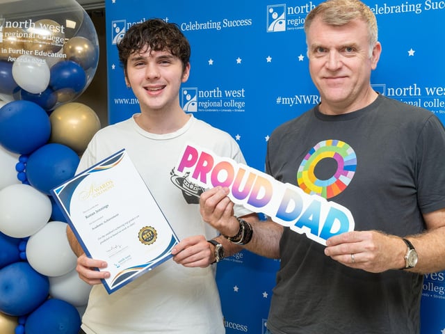 Ronan Jennings, dad Eamon at the Best in Further Education awards held at North West Regional College in Strand Road.